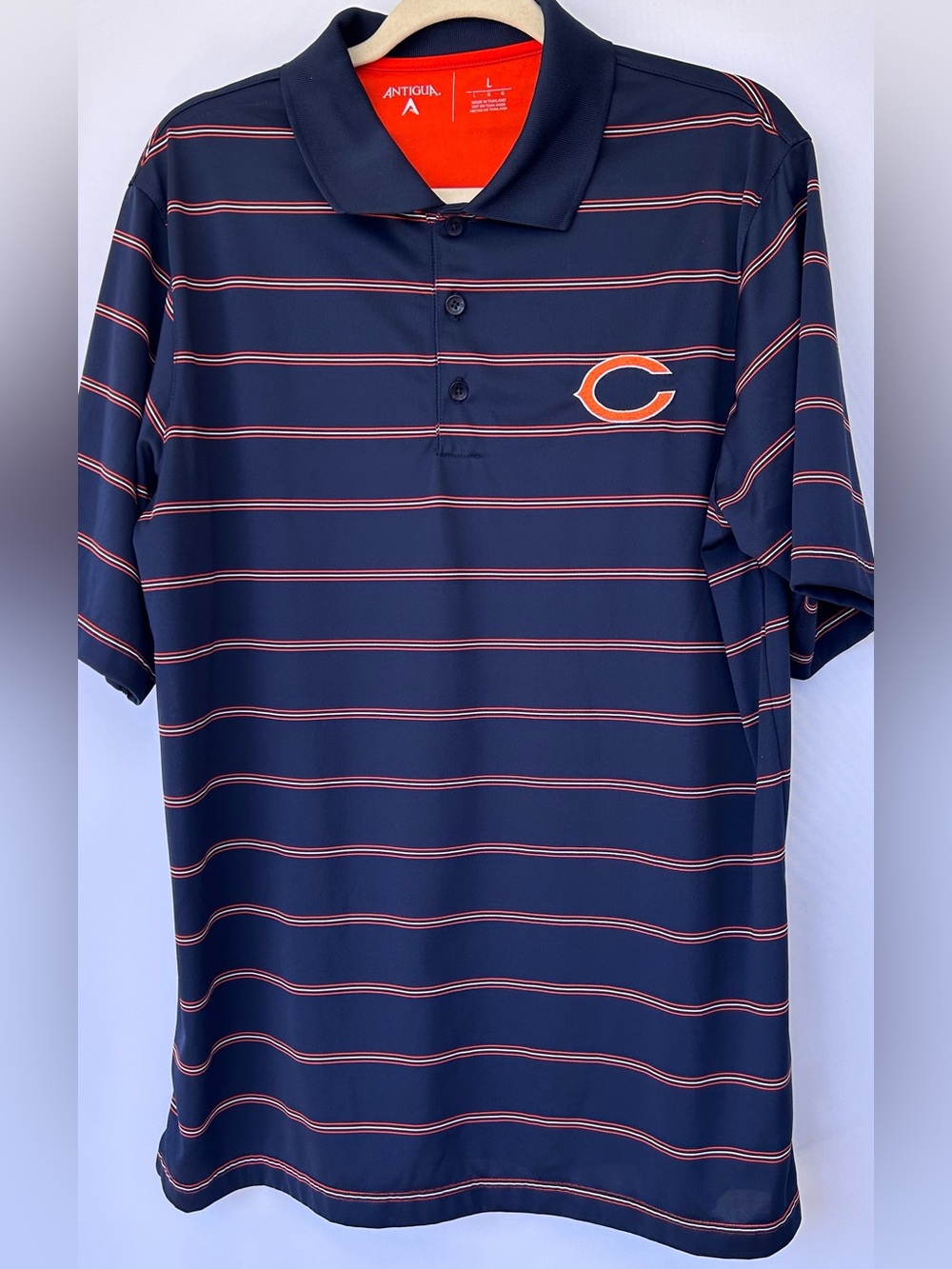 Antigua Men’s Chicago Bears Striped Polo Short Sleeves Chest Logo Size Large